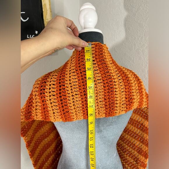 Handmade- Orange stripe - monochromatic crochet scarf- 68 in long - cottage - Picture 2 of 4